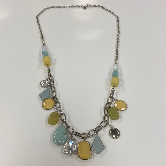 Ann taylor Loft silver, yellow, ice blue beads and rhinestone long necklace - Picture 6 of 6